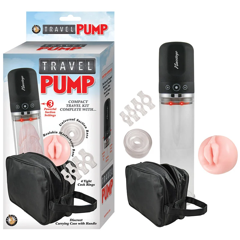 adult toys for romantic evenings-Travel Pump Three Speed Kit With Four Cockrings, Two Sleeves & Carrying Case (Clear)