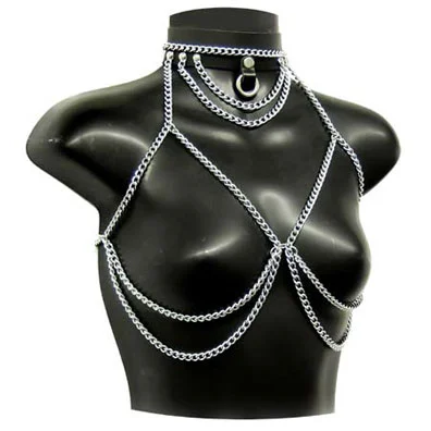 adult toys with wireless settings design-Slave Choker And Chrome Chain Bra