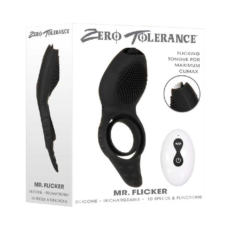 adult toys for discreet pleasure-Zero Tolerance Mr. Flicker Remote-Controlled Flicking Tongue Vibrating Cockring Black