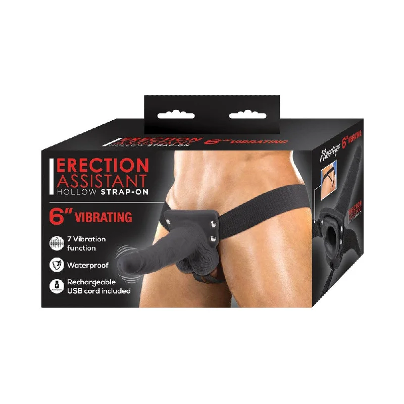 adult toys lightweight-Erection Assistant Hollow Strap-On Vibrating 6 in. Black