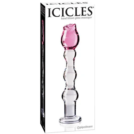 adult toys for playful moments-Icicles No. 12 Glass Massager with Rose Head Pink/Clear