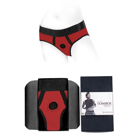 adult toys with smooth texture design finish-SpareParts Tomboi Nylon Briefs Harness Red/Black Size XS