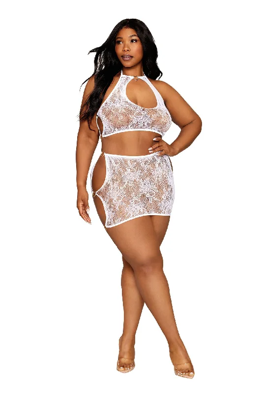 adult toys with compact design-Lace Bralette and Mini Skirt Set - Queen Size - White