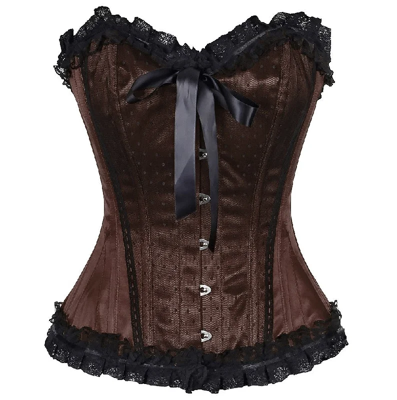 adult toys with USB charging-Ollie Satin Lace Overlay Burlesque Corset