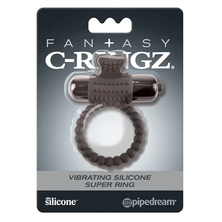 adult toys with dual settings-Pipedream Fantasy C-Ringz Vibrating Silicone Super Ring With Bullet Black