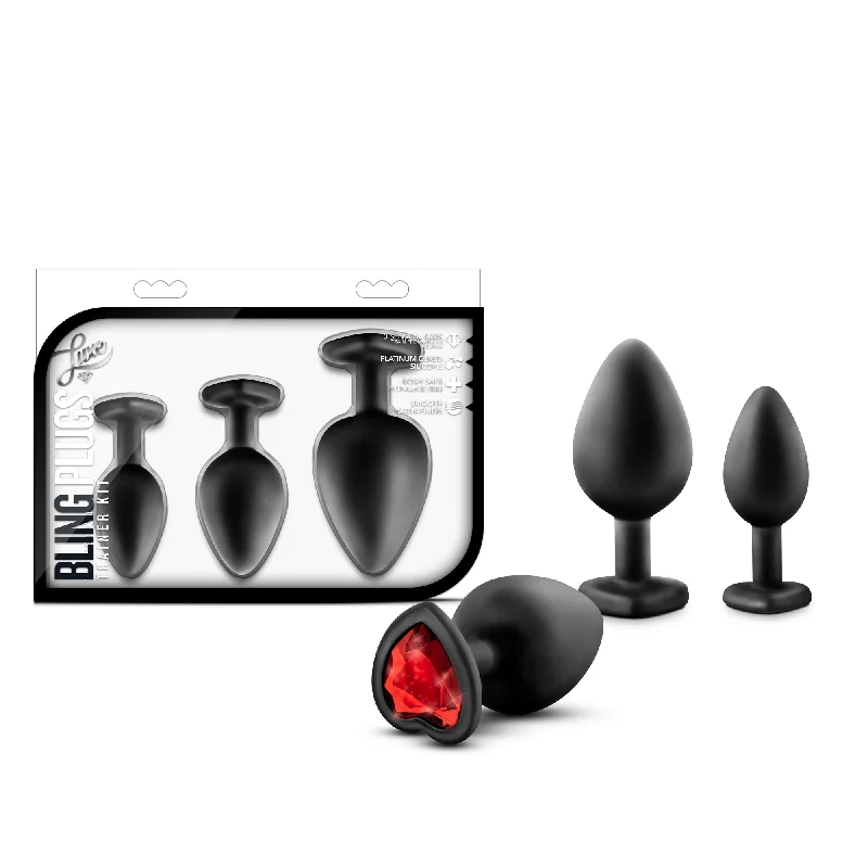 adult toys with adjustable design finish-Luxe - Bling Plugs Training Kit - Black With Red Gems