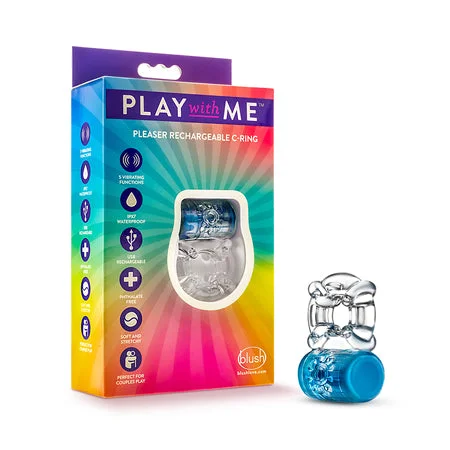 adult toys for personal enjoyment time-Blush Play with Me Pleaser Rechargeable Vibrating C-Ring Blue