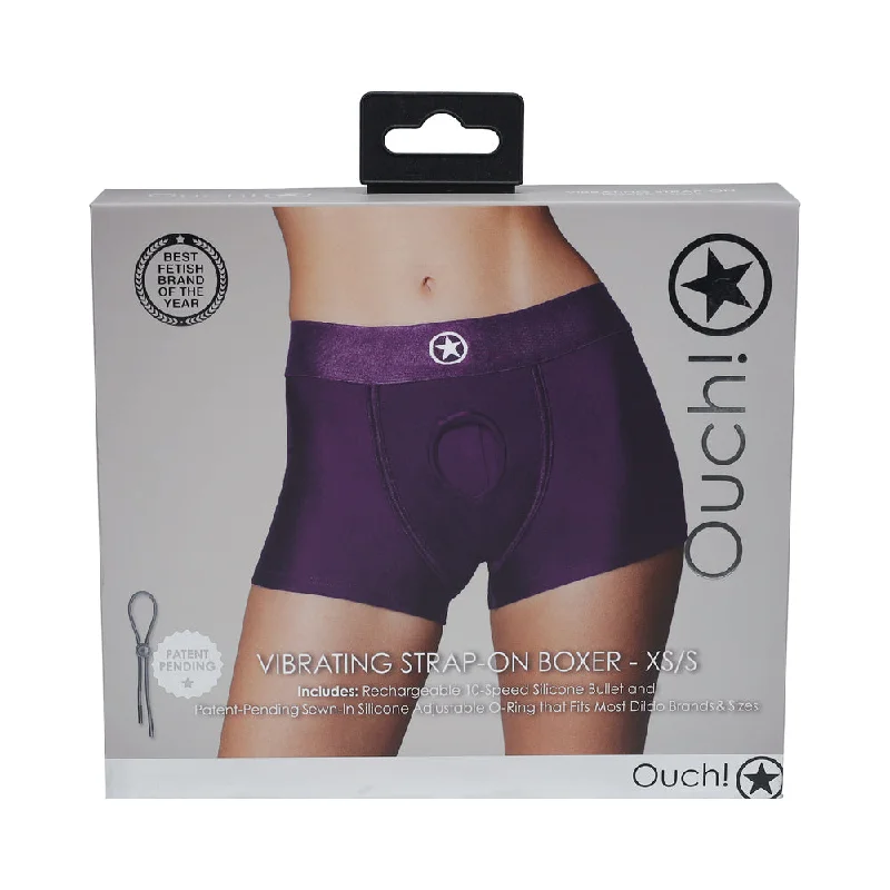 adult toys for couples bonding-Ouch! Vibrating Strap-on Boxer Purple XS/S