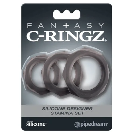 adult toys for intimate play-Pipedream Fantasy C-Ringz Silicone Designer Stamina 3-Piece Cockring Set Black