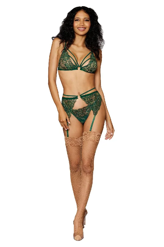 adult toys for sensory relaxation-Bralette With Garter Belt and G-String - One Size  - Evergreen