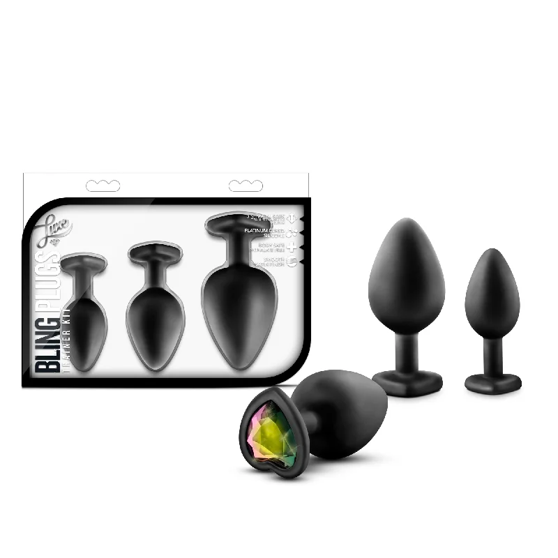 adult toys for solo wellness-Luxe - Bling Plugs Training Kit - Black With Rainbow Gems