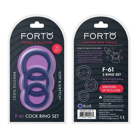 adult toys for bedroom fun time-Forto F-61 3-Piece Silicone Cockring Set Blue