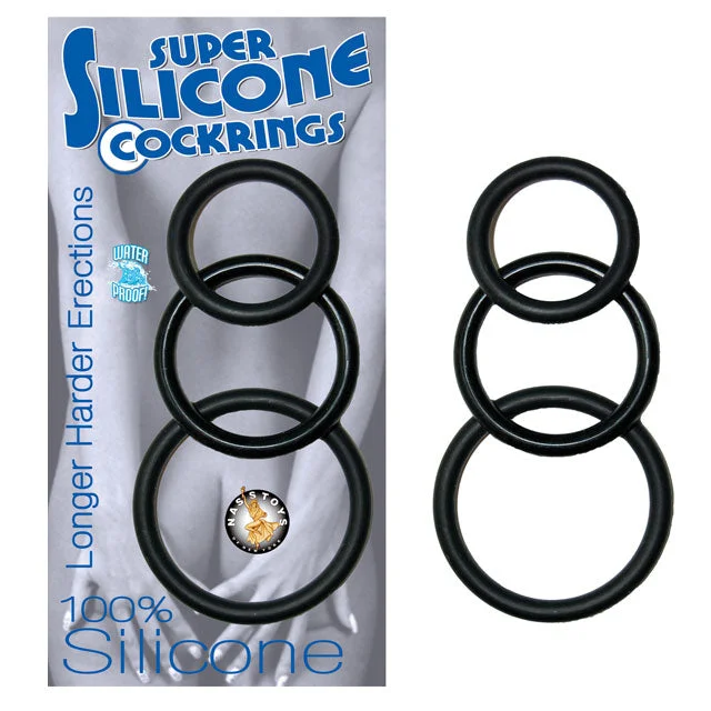 adult toys with heat mode-Super Silicone Cockrings 3 (Black)