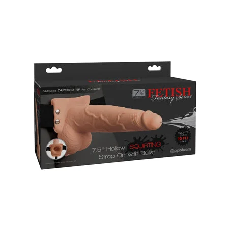 adult toys with durable material-Pipedream Fetish Fantasy Series 7.5 in. Hollow Squirting Strap-On With Balls Beige/Black