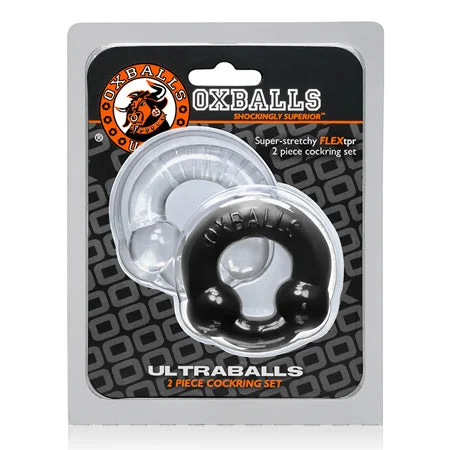 adult toys for relaxation time-OxBalls Ultraballs, 2-Pack Cockring, Black & Clear