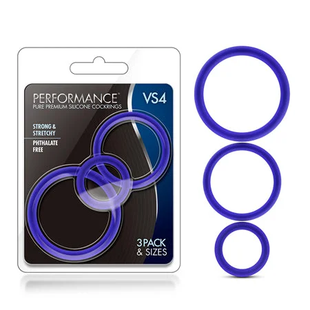 adult toys with travel lock-Blush Performance VS4 Pure Premium Silicone Cockrings 3-Pack Set Indigo