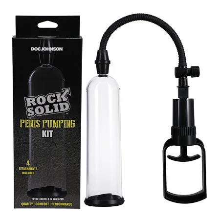 adult toys with powerful design settings-Rock Solid Penis Pumping Kit with 4 Attachments Black/Clear