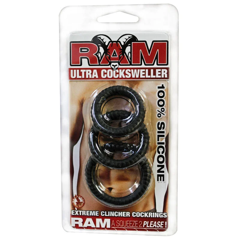 adult toys with smart design-Ram Ultra Silicone Cocksweller 3 Cock Rings (Black)