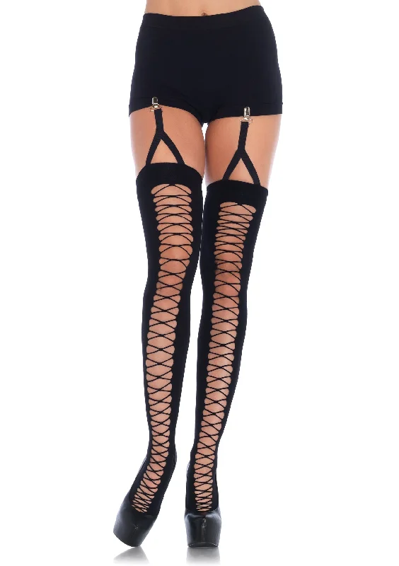 adult toys with soft texture finish design-Lace Up Illusion Thigh Highs - One Size