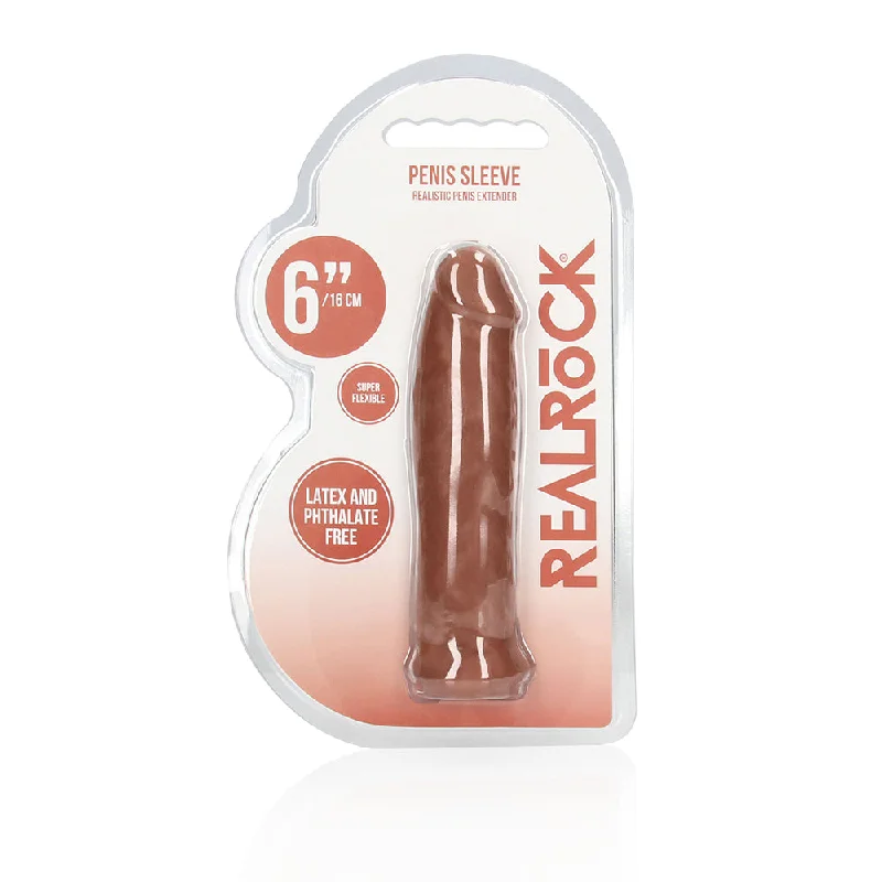 adult toys with long battery life-RealRock Realistic 6 in. Penis Sleeve Extender Tan