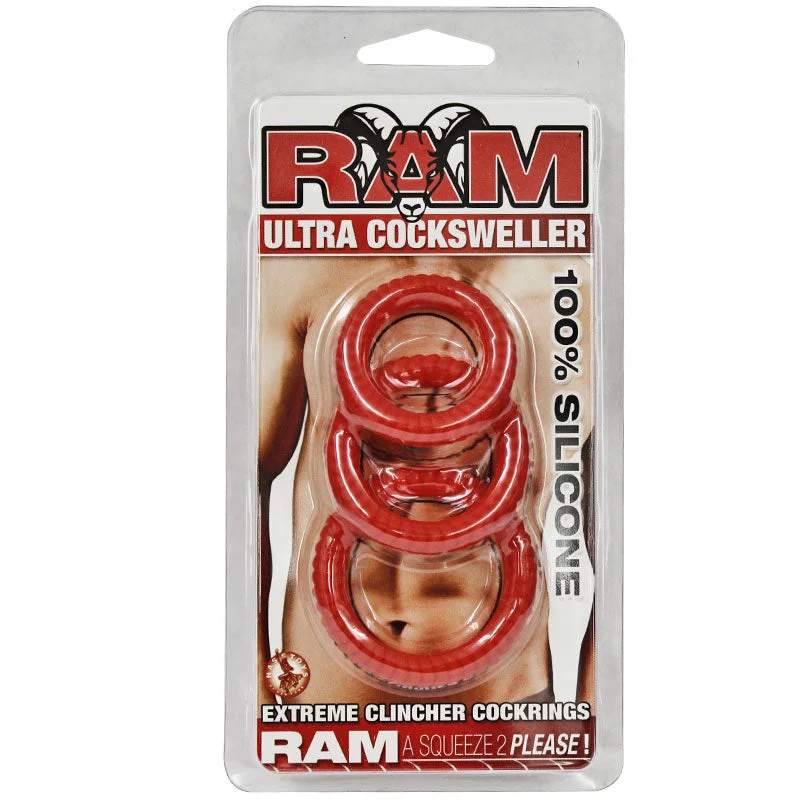 adult toys with adjustable modes-Ram Ultra Silicone Cocksweller 3 Cock Rings (Red)