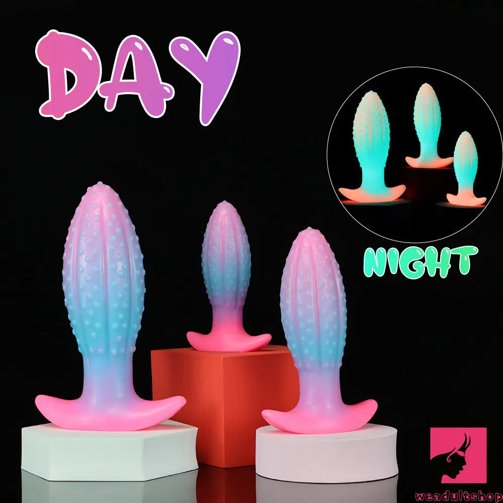 adult toys with flexible shaft-4.5in 5.67in 7.6in Small Silicone Soft Fluorescent Luminous Butt Plug Dildo