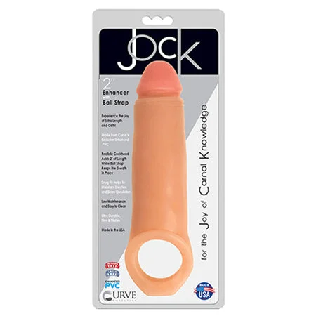 adult toys for private intimacy-Curve Toys Jock 2 in. Enhancer with Ball Strap Extension Sheath Beige