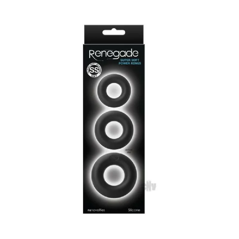 adult toys with ergonomic shape-Renegade Super Soft Power Rings 3pk Blk