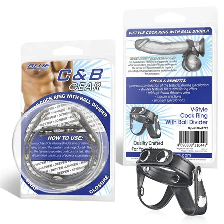 adult toys for couples relaxation-Blue Line C&B Gear V-style Cock Ring with Ball Divider