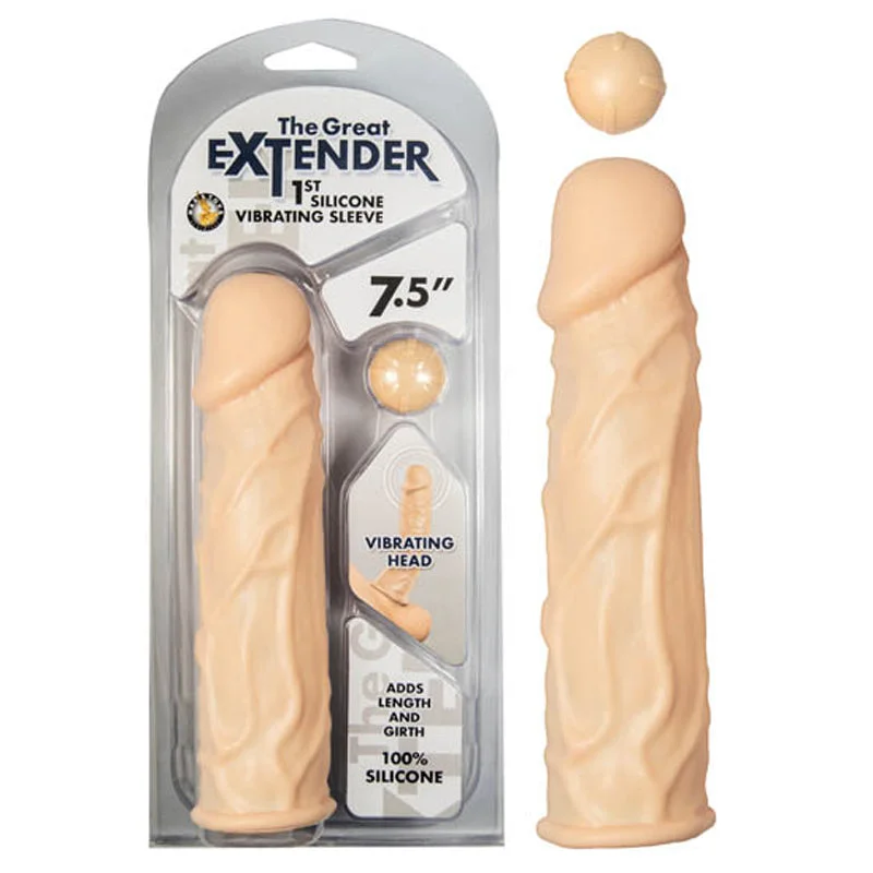 adult toys for sensual enjoyment-The Great Extender 1St Silicone Vibrating Sleeve 7.5in-Flesh