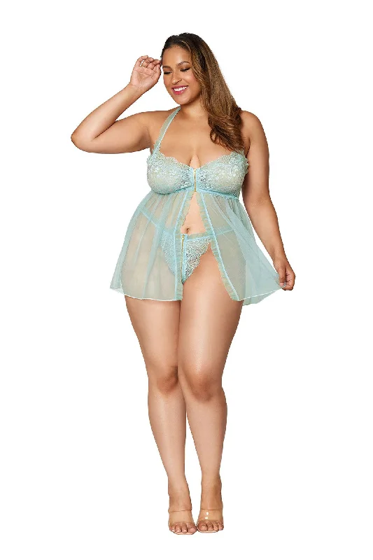 adult toys for discreet playtime-Babydoll and G-String - Queen Size - Mint