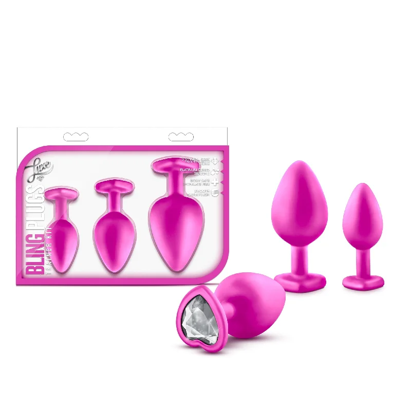 adult toys for private enjoyment-Luxe - Bling Plugs Training Kit - Pink With White Gems