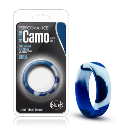 adult toys skin-friendly-Blush Performance Silicone Camo Cock Ring Blue Camouflage