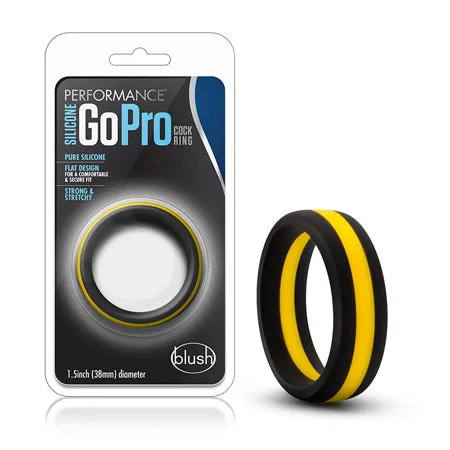 adult toys for advanced users-Blush Performance Silicone Go Pro Cock Ring Black/Gold/Black