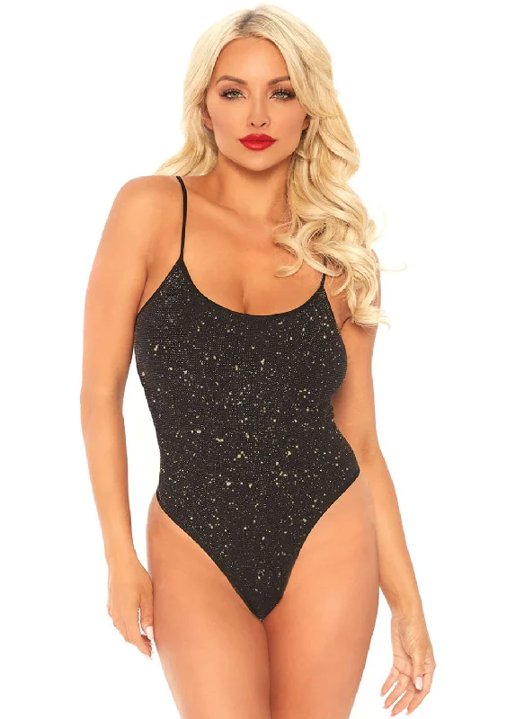 adult toys luxury collection-Shimmer Lurex Opaque Thong Back Bodysuit - Black/gold - One Size