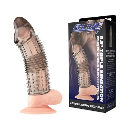 adult toys for solo relaxation time-Blue Line 6.5 in. Triple Sensation Penis Enhancing Sleeve Extension