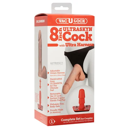 adult toys with pulse vibration-Vac-U-Lock - 8-Inch ULTRASKYN Cock - With Ultra Harness White