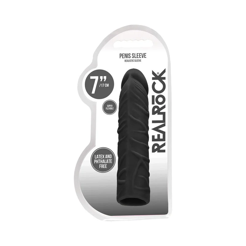 adult toys for sensory fun-RealRock Skin 7 in. Penis Extender Sleeve Black