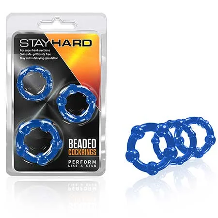 adult toys with sleek shape-Blush Stay Hard Beaded Cockrings 3-Piece Set Blue