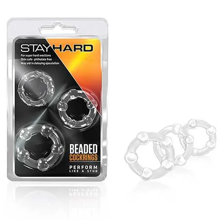 adult toys for sensual intimacy-Blush Stay Hard Beaded Cockrings 3-Piece Set Clear