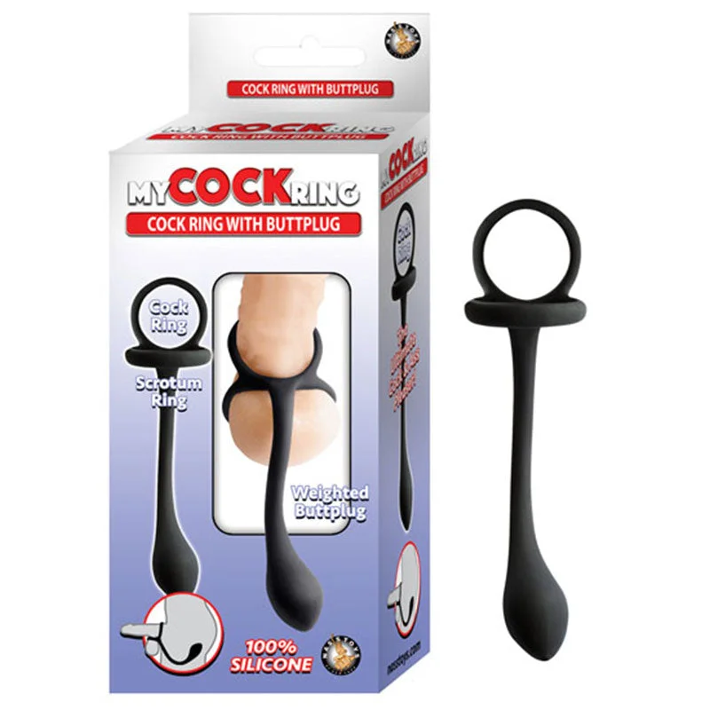 adult toys for intimacy-My Cockring Cockring With Weighed Buttplug Black