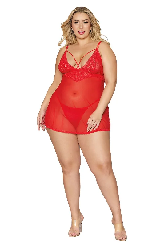 adult toys with heated design-Babydoll and G-String - Queen Size - Lipstick Red