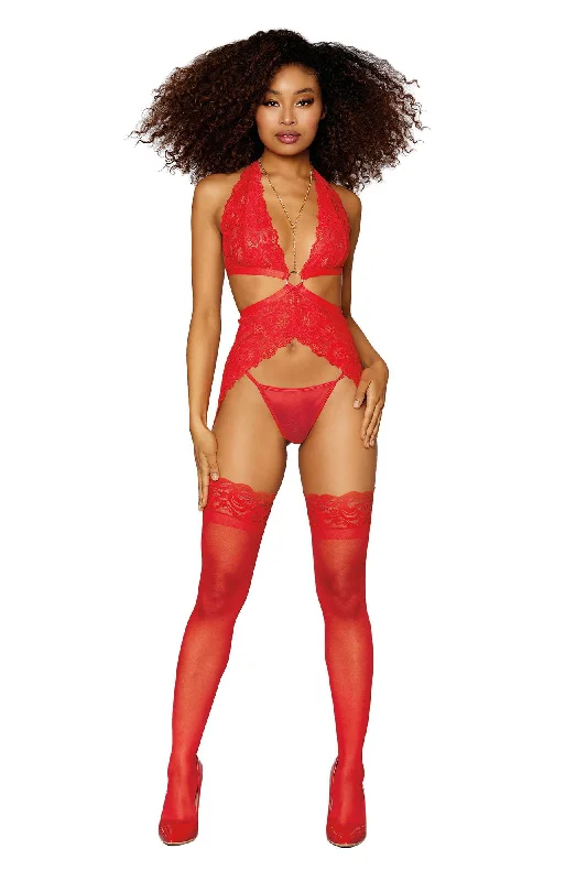 adult toys for intimate pleasure-Garter Slip and G-String - One Size - Lipstick Red