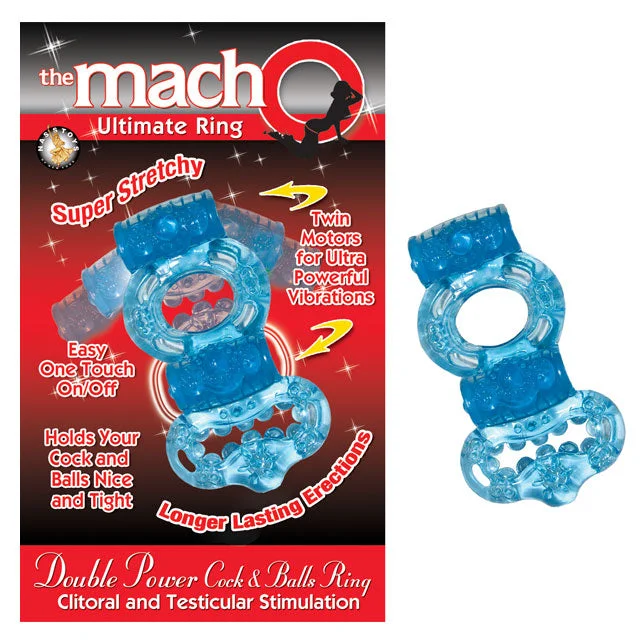 adult toys for discreet relaxation-Macho 2X Power Cock & Balls Vibrating Ring (Blue)