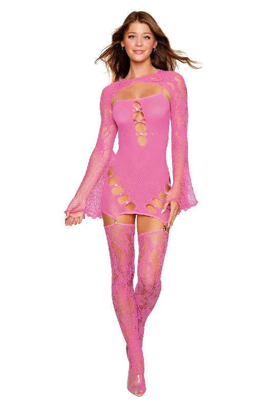 adult toys with quiet technology-Garter Dress With Thigh High and Shrug - One Size  - Milkshake Pink