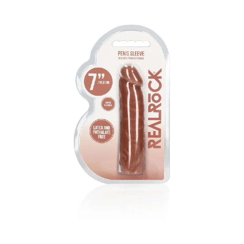 adult toys with ergonomic shape-RealRock Realistic Veiny 7 in. Penis Sleeve Extender Tan