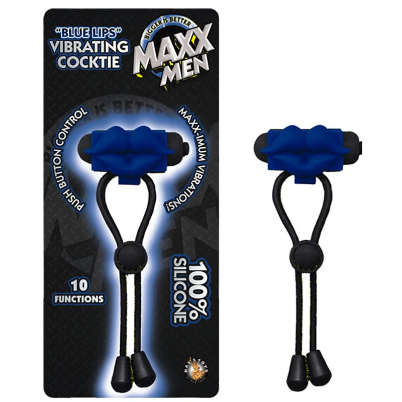 adult toys with powerful settings-Maxx Men Blue Lips Vibrating Cocktie  Lasso/Bolo 10 Function Waterproof Blue