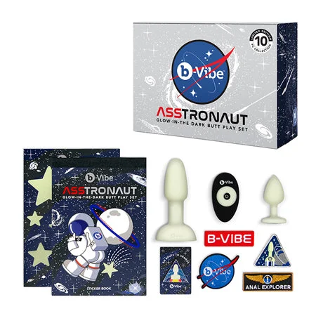 adult toys with magnetic charging-b-Vibe Limited Edition 10-Piece Asstronaut Glow-in-the-Dark Butt Play Set