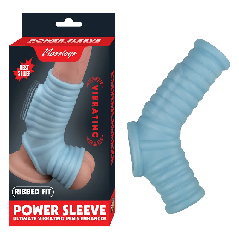 adult toys for intimate enjoyment-Nasstoys Power Sleeve Ribbed Fit Vibrating Penis Enhancer Blue