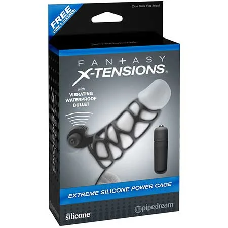 adult toys for private relaxation-Pipedream Fantasy X-tensions Vibrating Extreme Silicone Power Cage Black